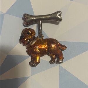 Brown and Silver Dog Brooch